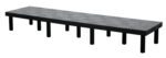 A black, long rectangular bench with a patterned surface and twelve cylindrical legs resembles the Vestil Dunnage Rack Solid Top - 96 x 24. The bench is viewed horizontally at an angle against a white background.