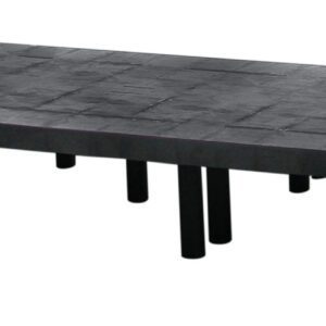 The Vestil Dunnage Rack Solid Top - 96 X 36 has a textured, black rectangular platform supported by evenly distributed cylindrical black legs underneath.