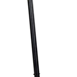 A black mechanical jack stand with a square base and vertical handle, similar to the Vestil Spring Loaded Pin Hitch, is designed for lifting and supporting vehicles or heavy objects. Its sturdy construction ensures reliable support for any task.