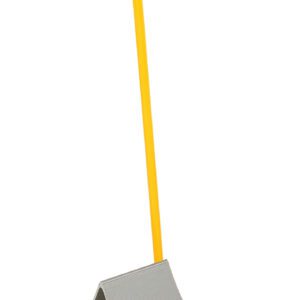 Explore our metal floor bending tool with a triangular base, bright yellow handle, and red grip, offering precision akin to the Vestil Aluminum Wheel Chock With Handle, great for lifting or adjusting flooring sections.