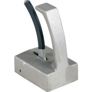 The Vestil Magnetic Easy Lift 50 Lb staple remover, with a sleek curved handle and silver finish, lifts staples effortlessly. Its dual prongs are visible, resembling its impressive 50 lb lifting counterpart.