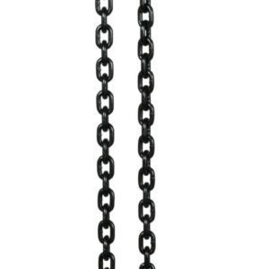 The Vestil Economy Lever Hoist features a 3K capacity and a 10 ft chain, manual top hook, attached bottom hook for lifting, an orange body with secure grip handles, and a lever for effective operation.