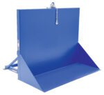 The Vestil Tilt Table 90 Degree 6K Lb Cap 60W X 50L, with a blue metal tilting container, high back panel, lower front lip, and triangular side supports, includes a top chain to secure loads up to 6K lb. Its perfect for efficient industrial tasks like moving and dumping materials.