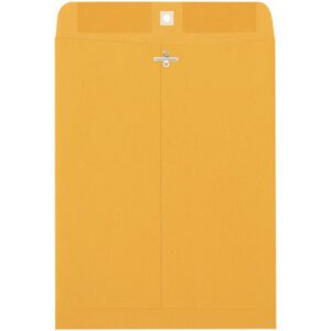 The 9 x 12 Kraft Clasp Envelope, featuring a metal clasp closure at the top, is elegantly positioned vertically against a plain white background.