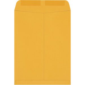 A large brown 9 1/2 x 12 1/2 Kraft Gummed Envelope from the set of 500 per case is displayed sealed against a plain white background, held upright and unmarked.