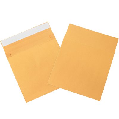 EN1066.jpg Two 10 x 12 x 2 brown Kraft Expandable Self-Seal Envelopes (100/Case) are displayed: one sealed and flat, the other open, showing the white adhesive strip. They feature a classic design ideal for efficient mailing or document storage.