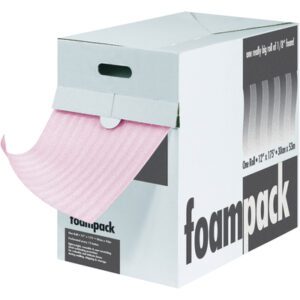 The MH-USA 1/8 x 12 x 175 Anti-Static Air Foam Dispenser Pack, partially displaying Foampack, dispenses foam through a slot and includes a handle for easy carrying, offering an ideal packing solution.