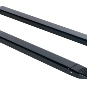 A pair of Vestil Fork Extensions, each 6 X 63 and standard black, are parallel on a white background; both are long, rectangular with slightly tapered ends.