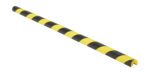 The Vestil Foam Edge Guard 3/4 X 3/4 Slot has a cylindrical design with black and yellow stripes, providing safety and impact protection. It features a channel for easy mounting on edges or corners.