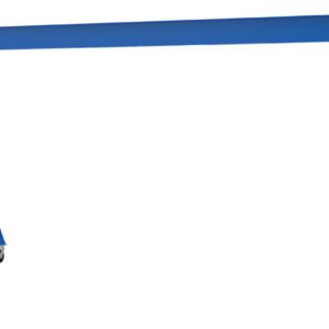 The Vestil Fixed Height Stl Gantry Crane 6K 20 Ft boasts a blue design with a horizontal beam, adjustable wheeled legs, and triangular supports for stability, all set against a white background.