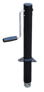 The Vestil Trailer Jack A-Frame Side Crank 2K has a black finish, side crank for easy use, and a sturdy metal mounting bracket. It ensures reliable vertical positioning for trailer security.