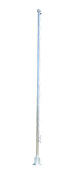 The Vestil Stainless Steel Flagpole boasts a sleek, metallic finish and stands 20 ft tall, featuring a top pulley and sturdy base against a white backdrop.