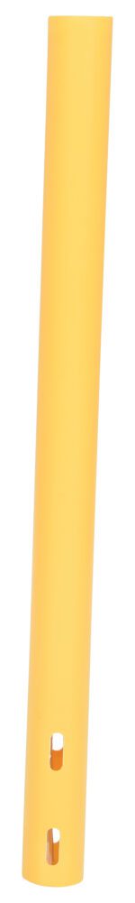 The Vestil Tubular Post Yellow 36 In Height features a cylindrical design with two rectangular cutouts near the base.
