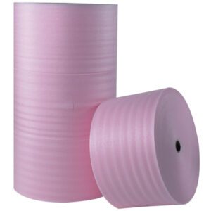 Two rolls of MH-USA 1/4 x 6 x 250 Anti-Static Air Foam, both with a smooth finish and central core, one upright and the other leaning. Ideal for protecting fragile items during shipping.