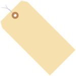 The MH-USA 3 1/4 x 1 5/8 Manila Shipping Tags feature a brown reinforced hole with an attached string, perfect for shipping. These pre-wired tags come in a case of 1000, displayed on a white background.