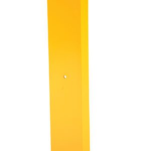The Vestil Structural Rack Guard 8 In C Channel 36H has a tall, rectangular design with an 8-inch C-channel, standing at 36 inches high. It features a yellow surface with a flat base and three evenly spaced holes, indicating its sturdy metal construction for optimal warehouse safety.