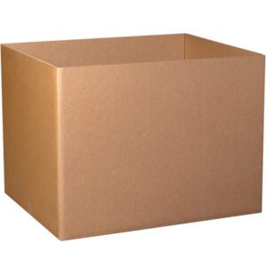 A plain, square-shaped, open cardboard box sits on a white background. The MH-USA 48 x 40 x 36 Triple Wall Gaylord Bottoms (5/Bundle) model offers robust protection with its sturdy design.