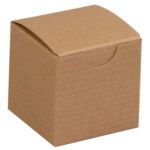 Image of a 2 x 2 x 2 Kraft Gift Box with a small semi-circular cutout for easy opening, displayed on a white background. The natural-textured box is perfect for gifts and available in cases of 200 as 2 x 2 x 2 Kraft Gift Boxes (200/Case).
