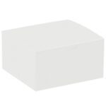 The MH-USA 5 x 5 x 3 White Gift Boxes, with a closed lid against a white backdrop, are unmarked and versatile for packaging or storage. Each case includes 100 boxes, perfect for bulk needs.