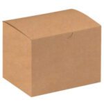 A brown 6 x 4 1/2 x 4 1/2 Kraft Gift Box with a closed top flap rests against a white backdrop, its unmarked simplicity highlighting the plain design. Available in cases of 100.