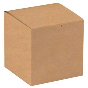 A plain, cube-shaped 6 x 6 x 6 Kraft Gift Box with a tucked flap is shown against a white background. Ideal for shipping or storage, it comes in cases of 100.