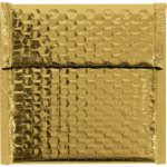 The MH-USA 7 x 6 3/4 Gold Glamour Bubble Mailer, part of a 72 per case offering, is square-shaped with a glossy surface and visible bubble texture for a reflective look.