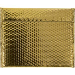 The MH-USA 13 3/4 x 11 Gold Glamour Bubble Mailers feature a textured, shiny surface with a top flap for easy sealing, sold in cases of 48.