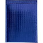 The MH-USA 13 x 17 1/2 Blue Glamour Bubble Mailers (100/Case) feature a shimmering textured surface and glossy finish that beautifully reflects light, complete with a secure top flap.