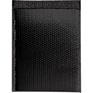 The MH-USA 13 x 17 1/2 Black Glamour Bubble Mailers feature a glossy black finish with a textured pattern, offering a stylish and elegant option. They are rectangular with secure sealing flaps and come in cases of 100.