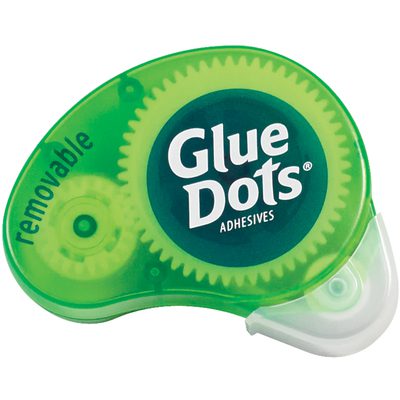 GD119.jpg The Dot N Go® Removable Glue Dots® Dispenser (6/Case) has a clear plastic edge displaying its inner workings. The green dispenser, labeled Glue Dots, offers effortless removal for your projects.