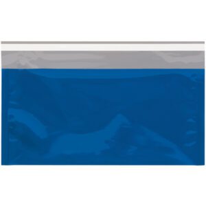 The MH-USA 6 1/4 x 10 1/4 Blue Metallic Glamour Mailers, with their resealable plastic and crisp white zip-lock closure, are stunningly presented on a plain background. Ideal for secure, stylish packaging, these mailers are available in cases of 250.