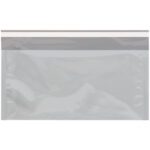The MH-USA silver metallic glamour mailers feature a resealable design with a white zipper seal, perfect for versatile storage needs. These bags, lying flat on a white background, come in a convenient case of 250.