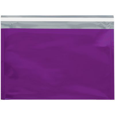 GFM0912PL.jpg The MH-USA 9 1/2 x 12 3/4 Purple Metallic Glamour Mailers feature a silver sealing strip and stand out against a white backdrop, available in cases of 250.