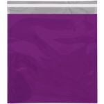 Inspired by the MH-USA 10 3/4 x 13 Purple Metallic Glamour Mailers (250/Case), this design features a transparent plastic bag with a purple tint and sleek white zipper, elegantly contrasted against a white background.