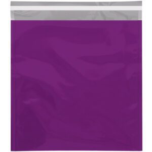 Inspired by the MH-USA 10 3/4 x 13 Purple Metallic Glamour Mailers (250/Case), this design features a transparent plastic bag with a purple tint and sleek white zipper, elegantly contrasted against a white background.