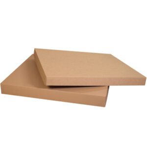 Two cardboard boxes, one on top of the other on a white background, look like MH-USA 40 3/4 x 40 3/4 x 5 Double Wall Gaylord Lids (5/Bundle) with their plain brown surfaces slightly off-center.