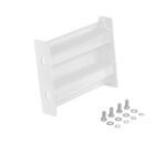 The Vestil Bolt-On Style Guard Rail 1 Ft White includes a robust metal mounting bracket with slotted holes and comes with screws, nuts, and washers for secure installation.
