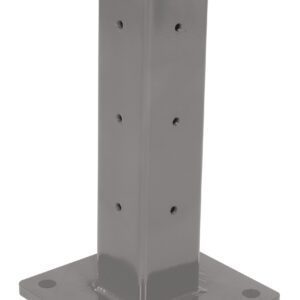 The Vestil Rigid Tube Post, 18-inch bolt-on style, boasts a semi-gloss gray finish and a flat square base with multiple holes, ensuring stability against the white background.