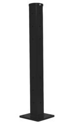 The Vestil Rigid Tube Post 42 In Bolt-On Style boasts a 42-inch height and sleek black metal design, featuring a rectangular base with multiple holes for securely mounting or supporting various structures.