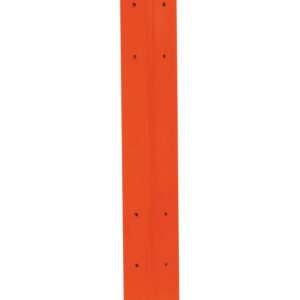 The Vestil Rigid Tube Post 42 In Bolt-On Style Orange is 42 inches tall with a solid orange design, multiple small holes, and a robust square base tailored for bolt-on installations.