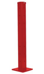 The Vestil Rigid Tube Post 42 In Bolt-On Style Red bollard, with a square base and multiple small holes per side, provides optimal safety in outdoor or industrial environments. Its smooth, well-painted surface ensures effective protection.