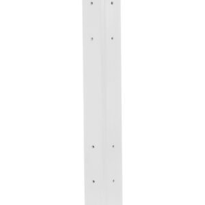 The Vestil Rigid Tube Post 42 In, bolt-on style, boasts a sleek aluminum design with multiple small holes and is mounted on a square base with rounded corners. Its uniform metallic color maintains the structure, complementing its overall appearance.