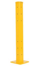 The Vestil Rigid Tube Post 42 In Bolt-On Style Yellow is a tall metal post with a square base and evenly spaced holes, offering a sturdy and practical solution for various applications.