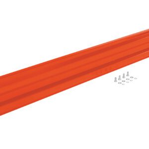 The Vestil Drop-In Style Guard Rail 10 Ft Orange features slots on each end and comes with a set of bolts and washers, packaged together for easy installation.