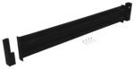 A black, rectangular metal bracket similar to the Vestil Drop-In Style Guard Rail 6 Ft Black has two angled supports and includes screws and washers, perfect for mounting or reinforcing, set against a plain white background.