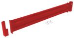 Vestil Drop-In Style Guard Rail 6 Ft Red shown with its metal track bracket, screws, and washers on a white background.