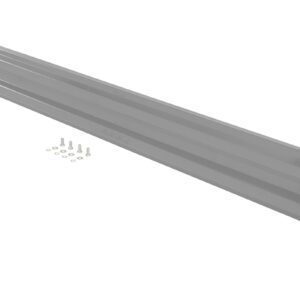 The Vestil Drop-In Style Guard Rail 7 Ft Gray Semi Gloss is a steel wall barrier with rectangular brackets, featuring installation hardware like bolts and washers. Its ideal for protection or demarcation purposes against a crisp white background.