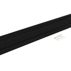 The Vestil Drop-In Style Guard Rail 8 Ft Black has mounting holes and includes screws and washers, ideal for secure installation.