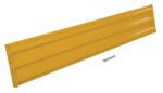 The Vestil Bolt-On Style Guard Rail 8 Ft Yellow features a ribbed texture and includes multiple metal screws for installation, providing functionality and safety against a plain white background.