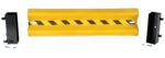 The Vestil Guard Rail System Drop In Yel 51 In is a yellow and black striped protective barrier that includes two black mounting brackets and screws. Designed for impact protection, it is displayed against a white background.